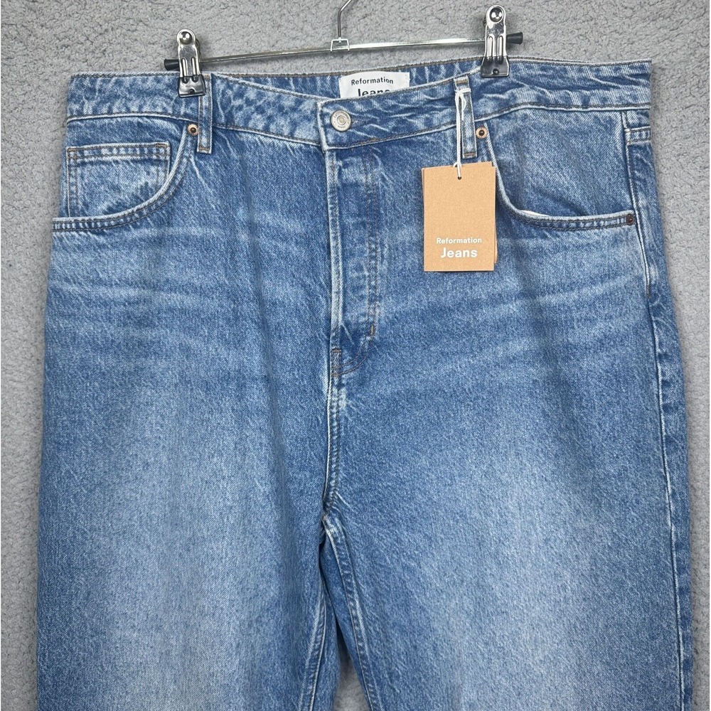 Reformation Jeans Womens 33x33 Blue Cynthia High Rise Straight‎ Long Preppy Eco - Picture 3 of 16